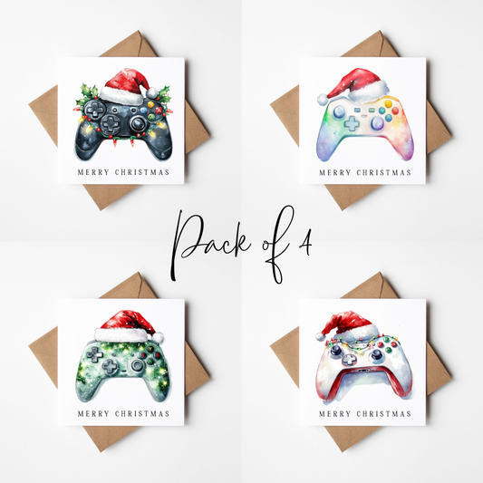 Festive gaming Christmas Cards - Pack of 4, Kraft Envelopes