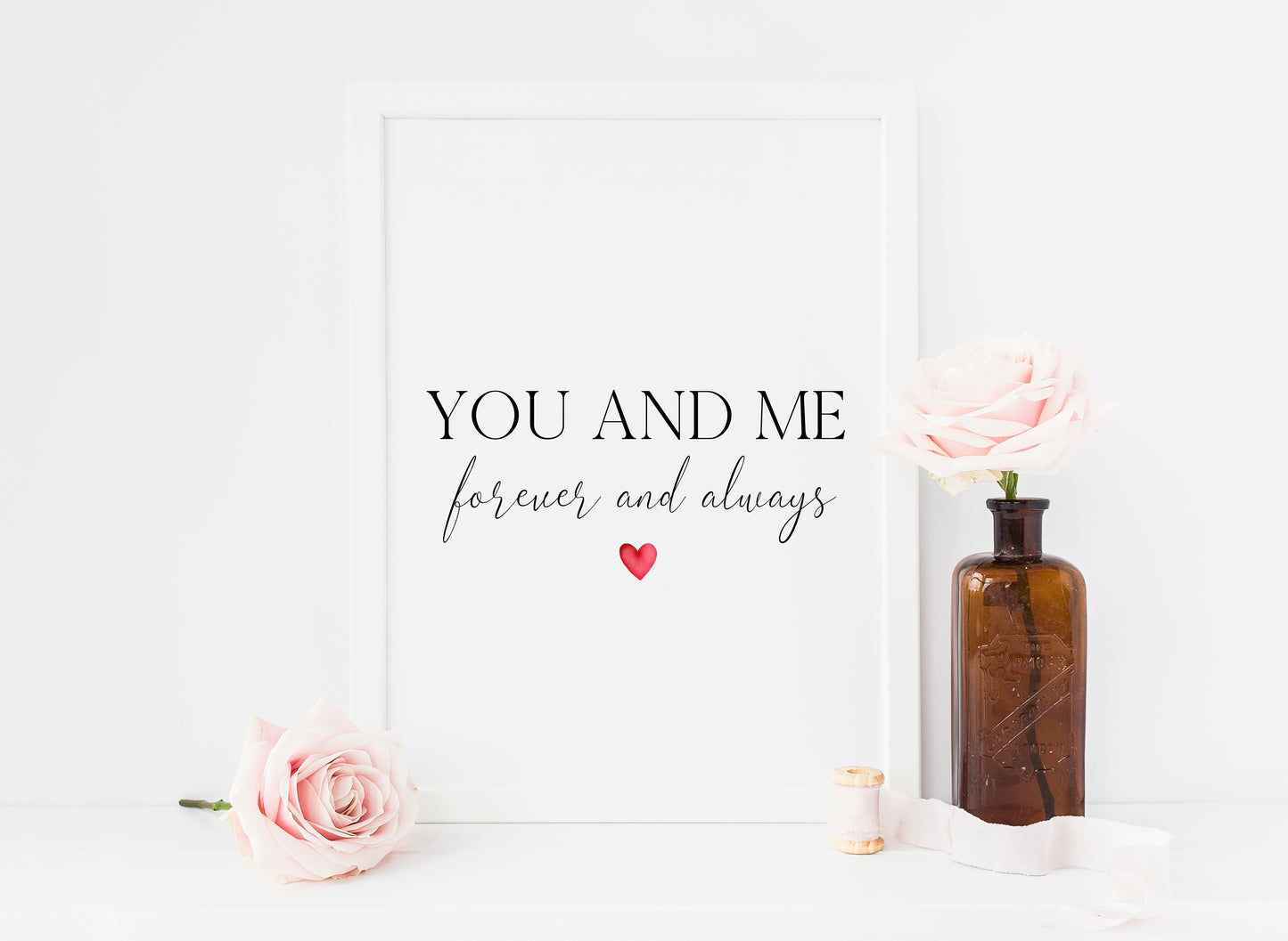 You and me forever and always couples, home bedroom red heart couples quote unframed wall art poster print