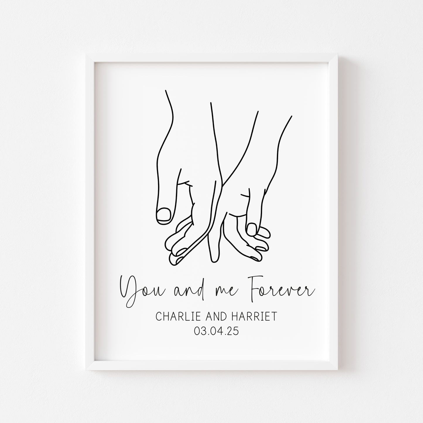 Personalised Couples Print You Me Forever hands lines drawing Wall Art (unframed)