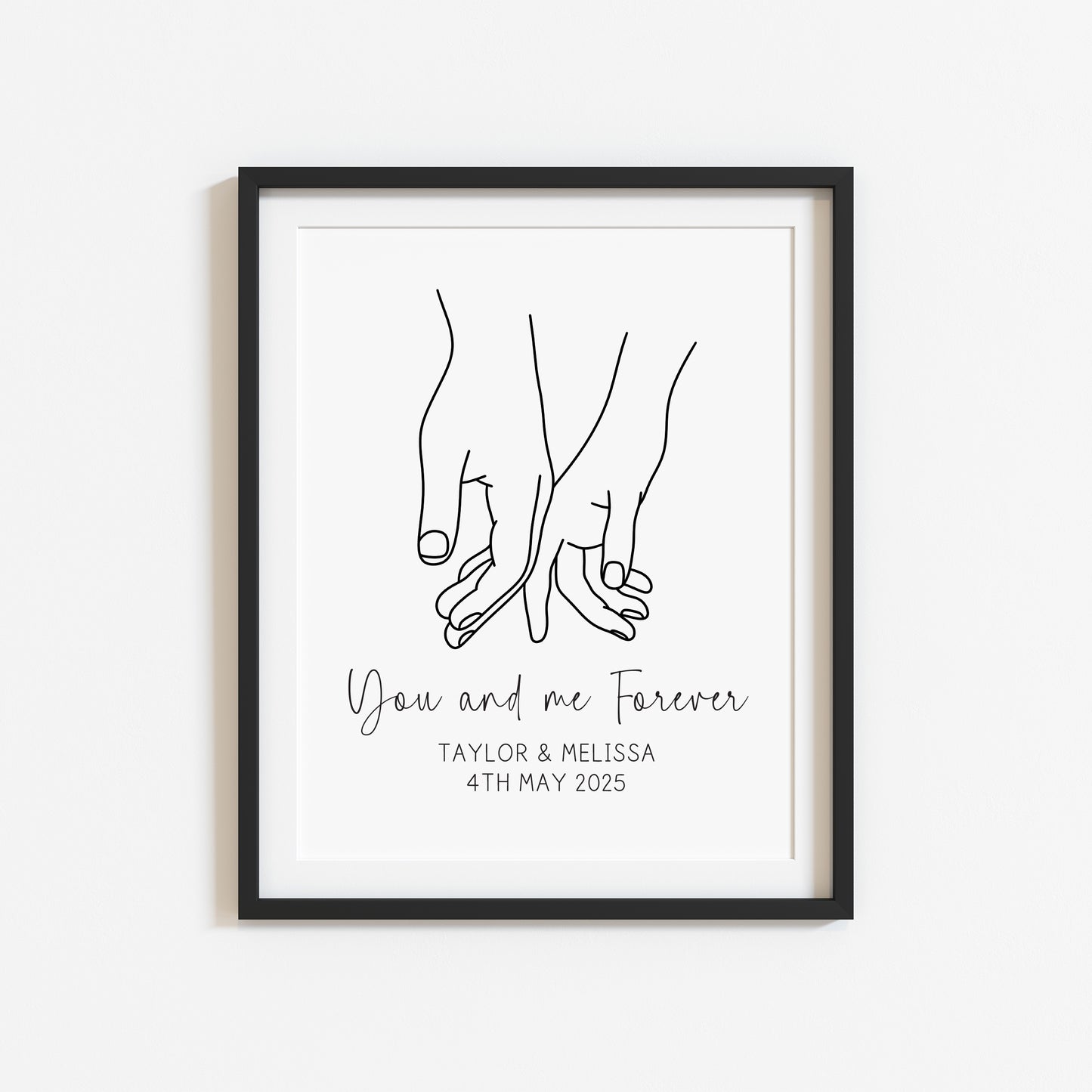 Personalised Couples Print You Me Forever hands lines drawing Wall Art (unframed)