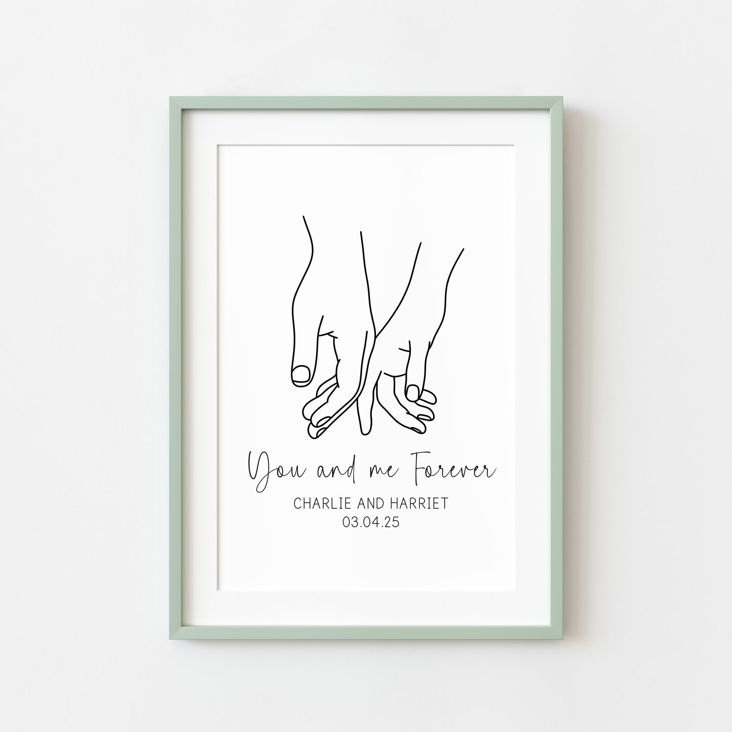 Personalised Couples Print You Me Forever hands lines drawing Wall Art (unframed)