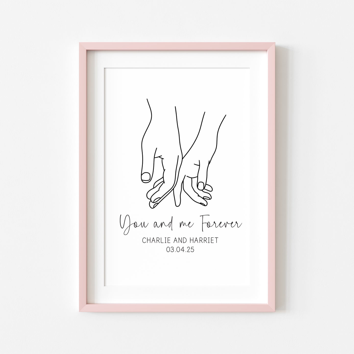 Personalised Couples Print You Me Forever hands lines drawing Wall Art (unframed)