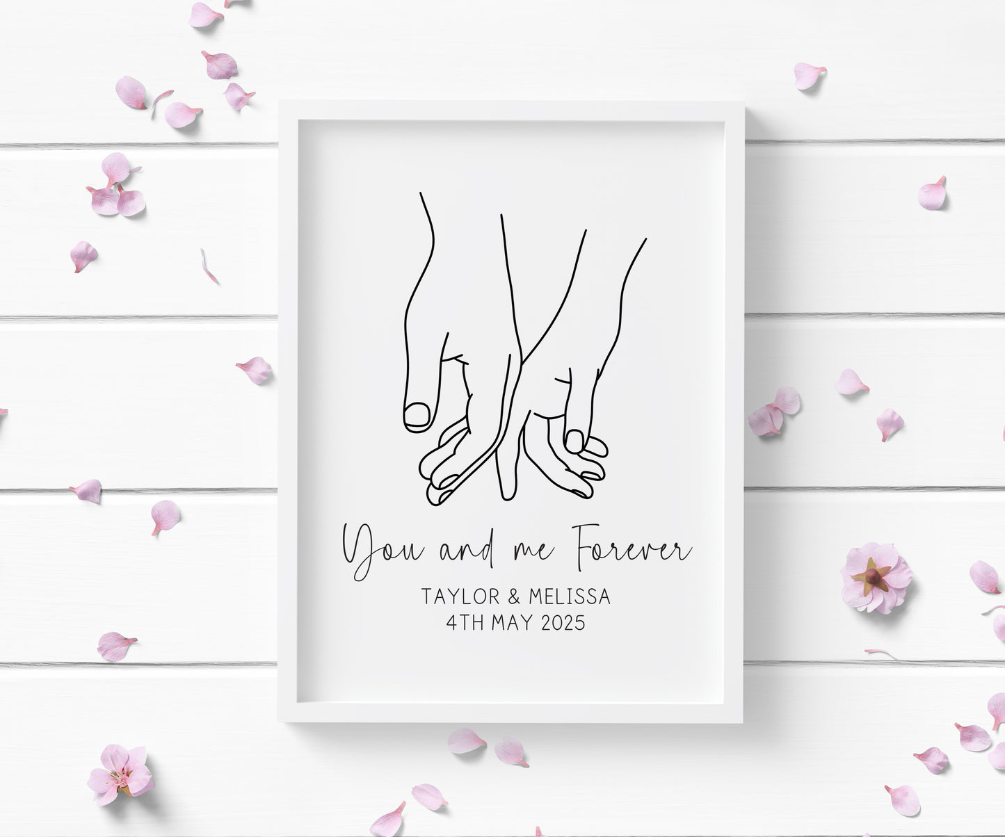 Personalised Couples Print You Me Forever hands lines drawing Wall Art (unframed)
