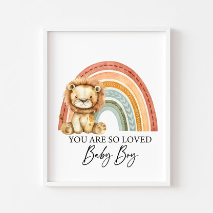 Lion Rainbow You Are So Loved, Baby Boy, Baby Girl Nursery unframed wall art poster