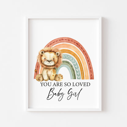 Lion Rainbow You Are So Loved, Baby Boy, Baby Girl Nursery unframed wall art poster