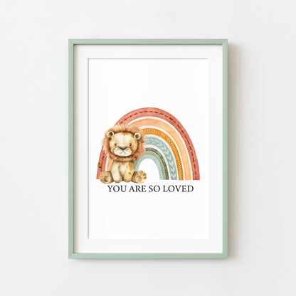Lion Rainbow You Are So Loved, Baby Boy, Baby Girl Nursery unframed wall art poster