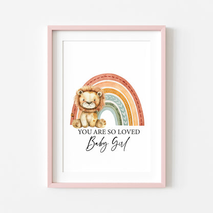 Lion Rainbow You Are So Loved, Baby Boy, Baby Girl Nursery unframed wall art poster