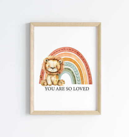 Lion Rainbow You Are So Loved, Baby Boy, Baby Girl Nursery unframed wall art poster