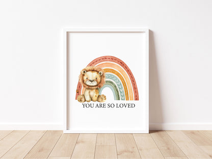 Lion Rainbow You Are So Loved, Baby Boy, Baby Girl Nursery unframed wall art poster