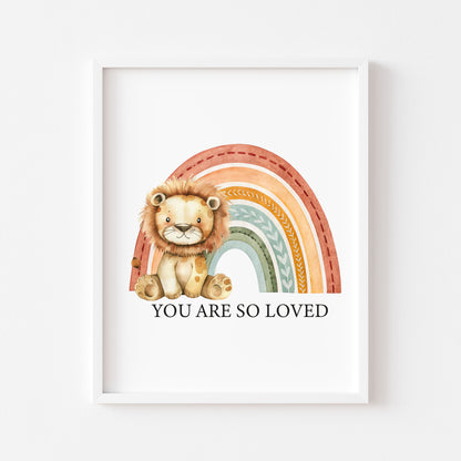 Lion Rainbow You Are So Loved, Baby Boy, Baby Girl Nursery unframed wall art poster
