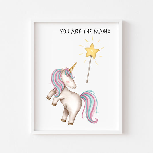 You are the magic pink watercolour unicorn star purple unframed wall art poster print, nursery decor, bedroom prints, bedroom unicorn art
