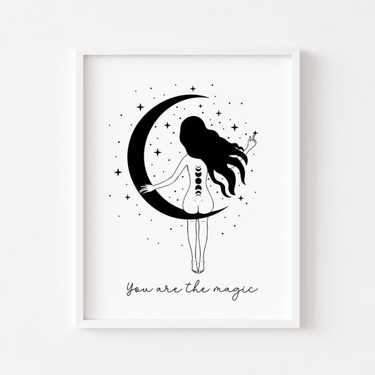 You are the magic celestial magical moon phase sparkle motivational bedroom office unframed wall art print, gift ideas, magical wall art