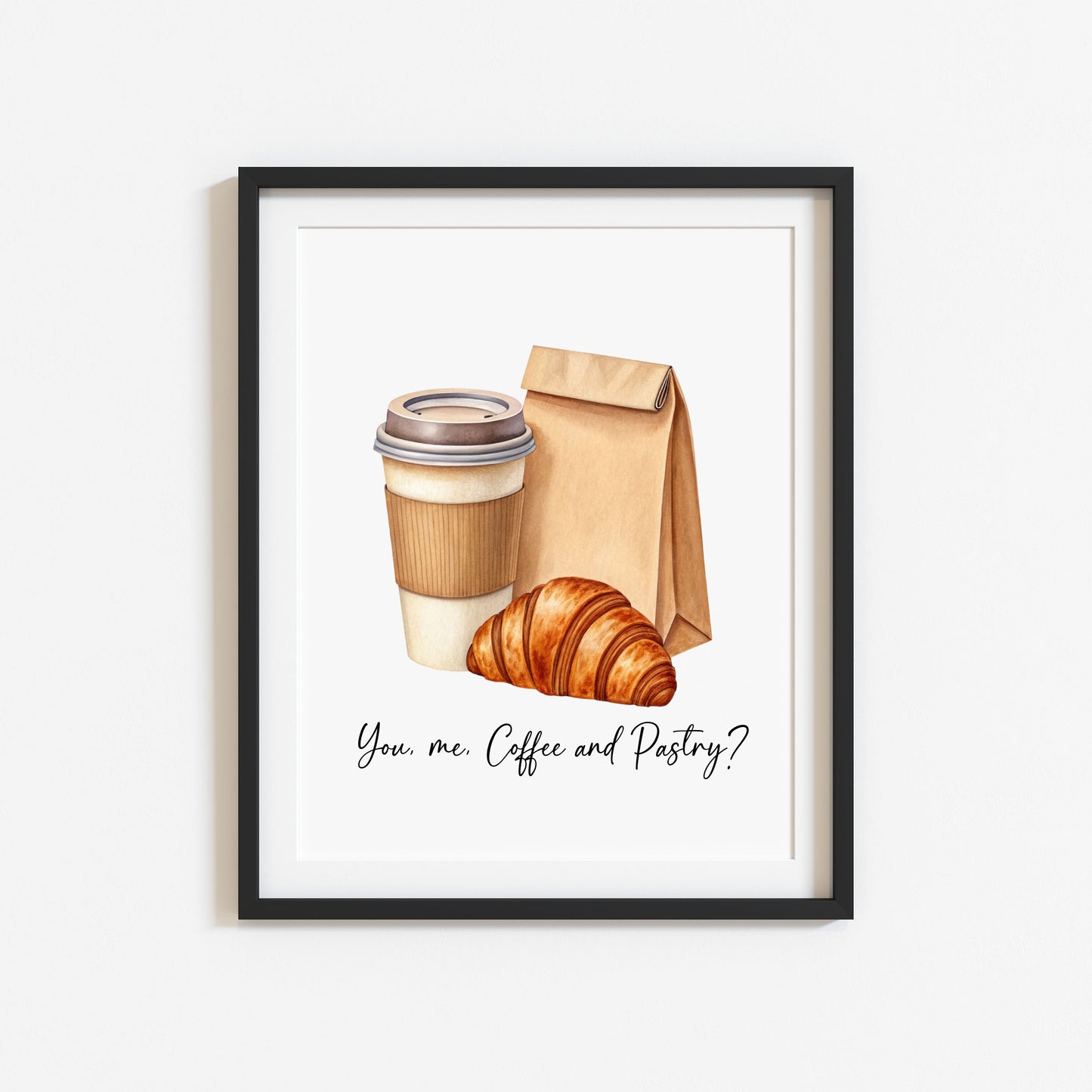 Coffee & Pastry Print Watercolour coffee croissant Kitchen unframed Wall Art