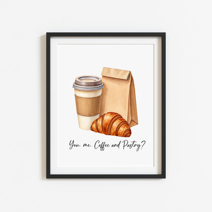 Coffee & Pastry Print Watercolour coffee croissant Kitchen unframed Wall Art