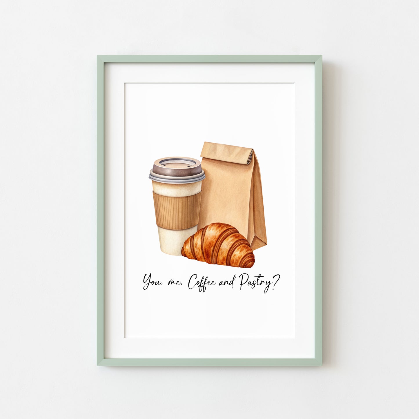 Coffee & Pastry Print Watercolour coffee croissant Kitchen unframed Wall Art