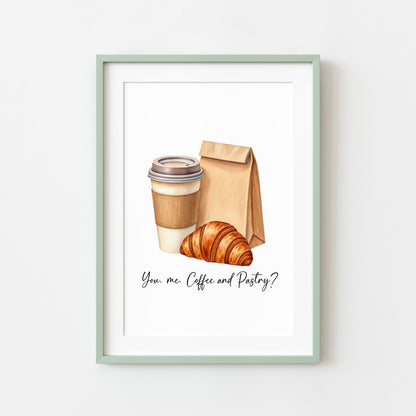 Coffee & Pastry Print Watercolour coffee croissant Kitchen unframed Wall Art
