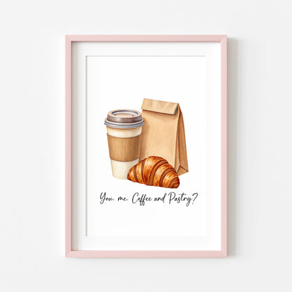 Coffee & Pastry Print Watercolour coffee croissant Kitchen unframed Wall Art