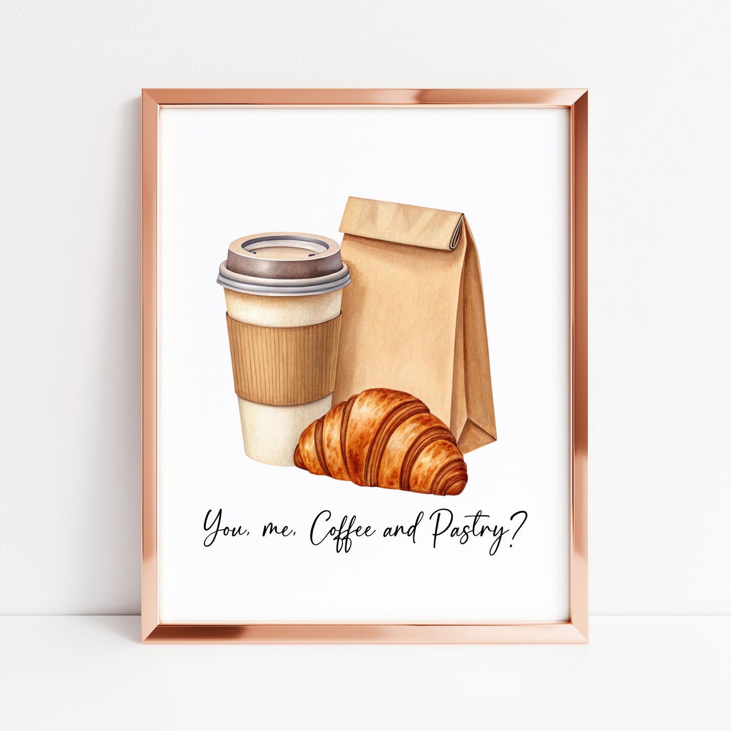 Coffee & Pastry Print Watercolour coffee croissant Kitchen unframed Wall Art