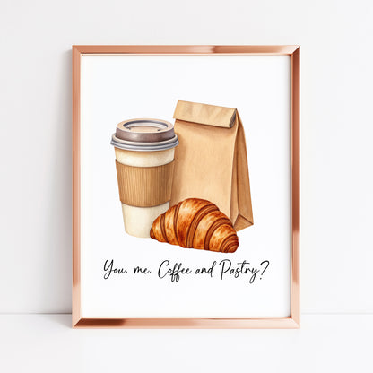 Coffee & Pastry Print Watercolour coffee croissant Kitchen unframed Wall Art