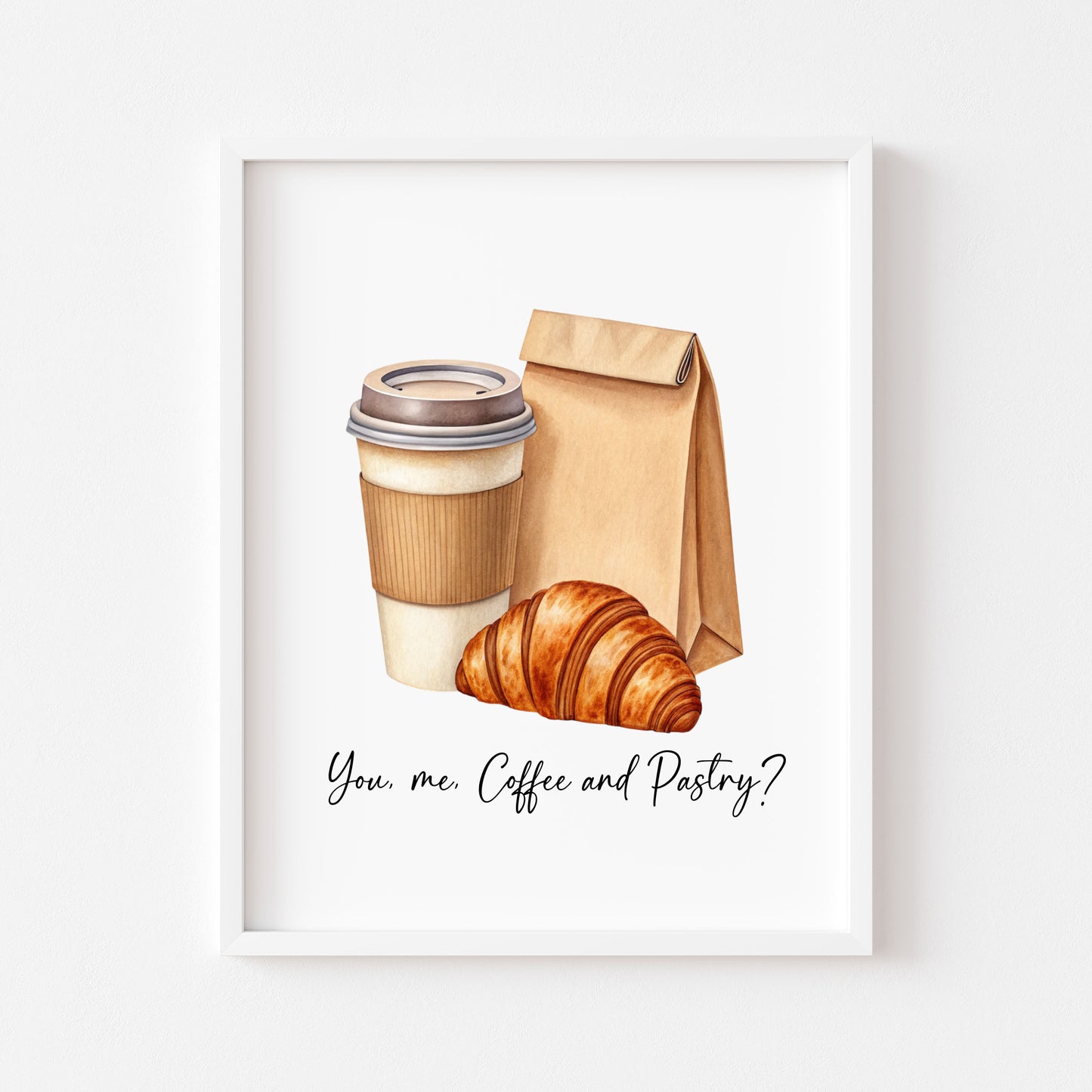 Coffee & Pastry Print Watercolour coffee croissant Kitchen unframed Wall Art
