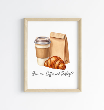 Coffee & Pastry Print Watercolour coffee croissant Kitchen unframed Wall Art