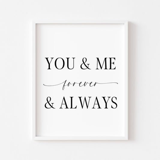 You & me forever and always print couples plain pink or green bedroom home unframed wall art poster print couples bedroom wall art print