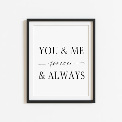You & me forever and always print couples plain pink or green bedroom home unframed wall art poster print couples bedroom wall art print