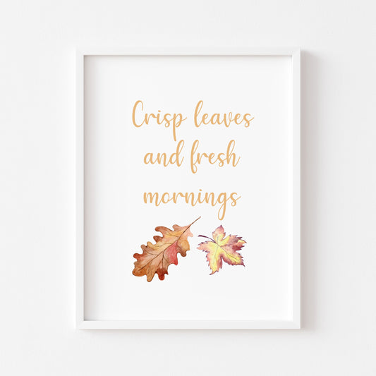 Crisp Leaves and fresh mornings, autumn seasonal watercolour unframed wall art poster print