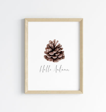 Hello Autumn watercolour pine cone seasonal fall unframed wall art poster print