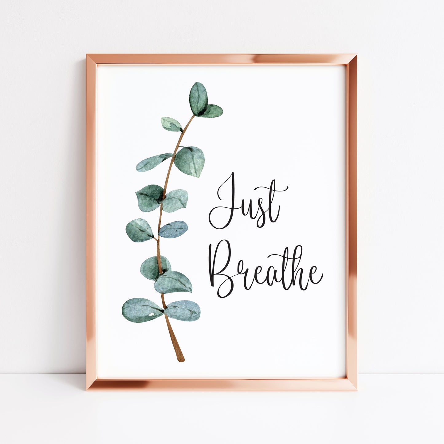 Just breathe green blue eucalyptus botanical stem watercolour bathroom toilet unframed wall art poster print
