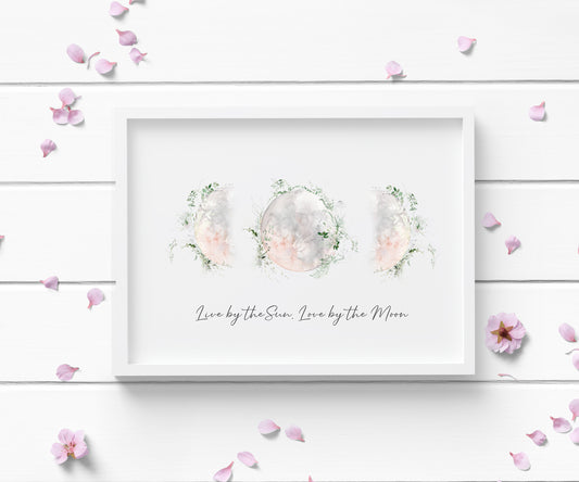 Live by the Sun, love by the moon landscape pink watercolour bedroom unframed wall art poster print