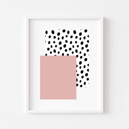 Pink Dalmatian Spot Print Black Monochrome Abstract Art (unframed)