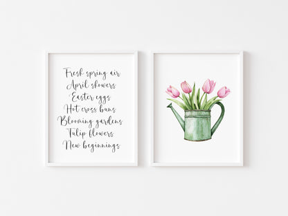 Set of 2 spring prints, spring favourites, description print and tulips gardening can seasonal unframed wall art poster prints, seasonal decor, spring wall art