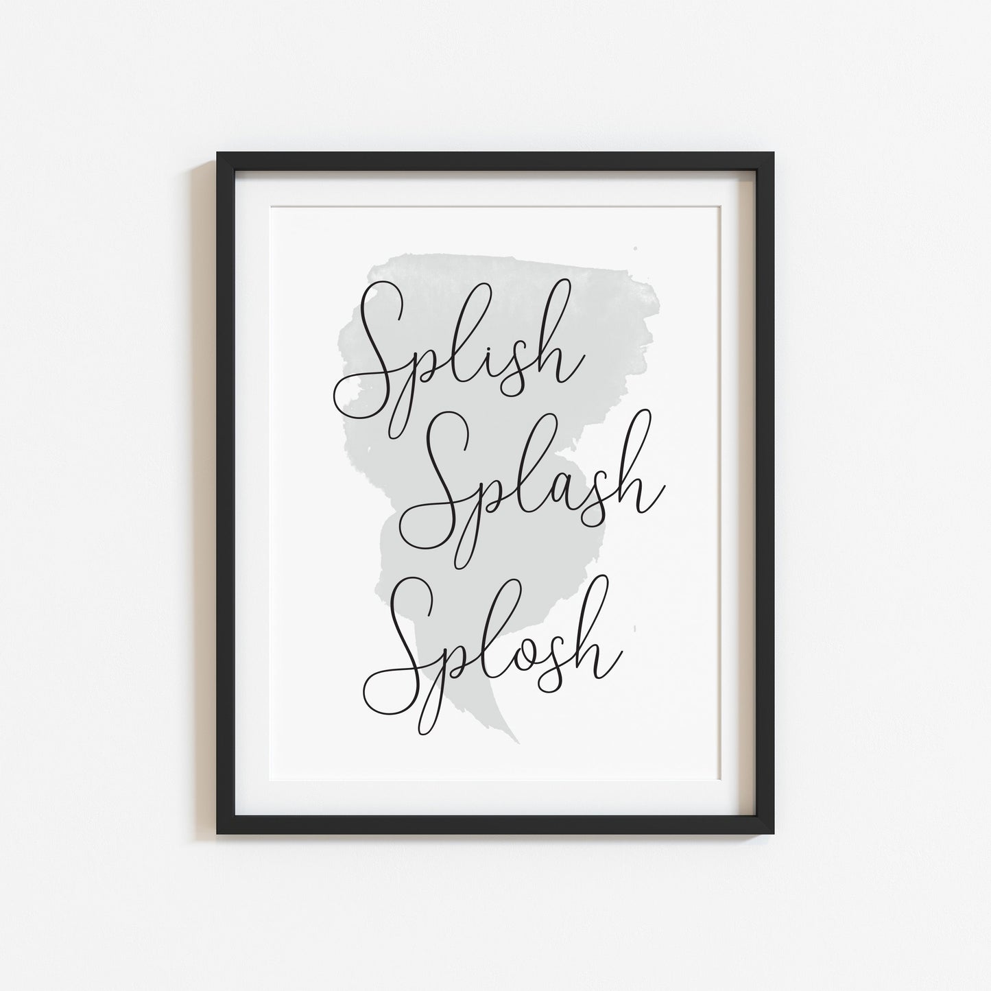 Splish splash splosh watercolour grey blue bathroom wash room sign unframed wall art poster print