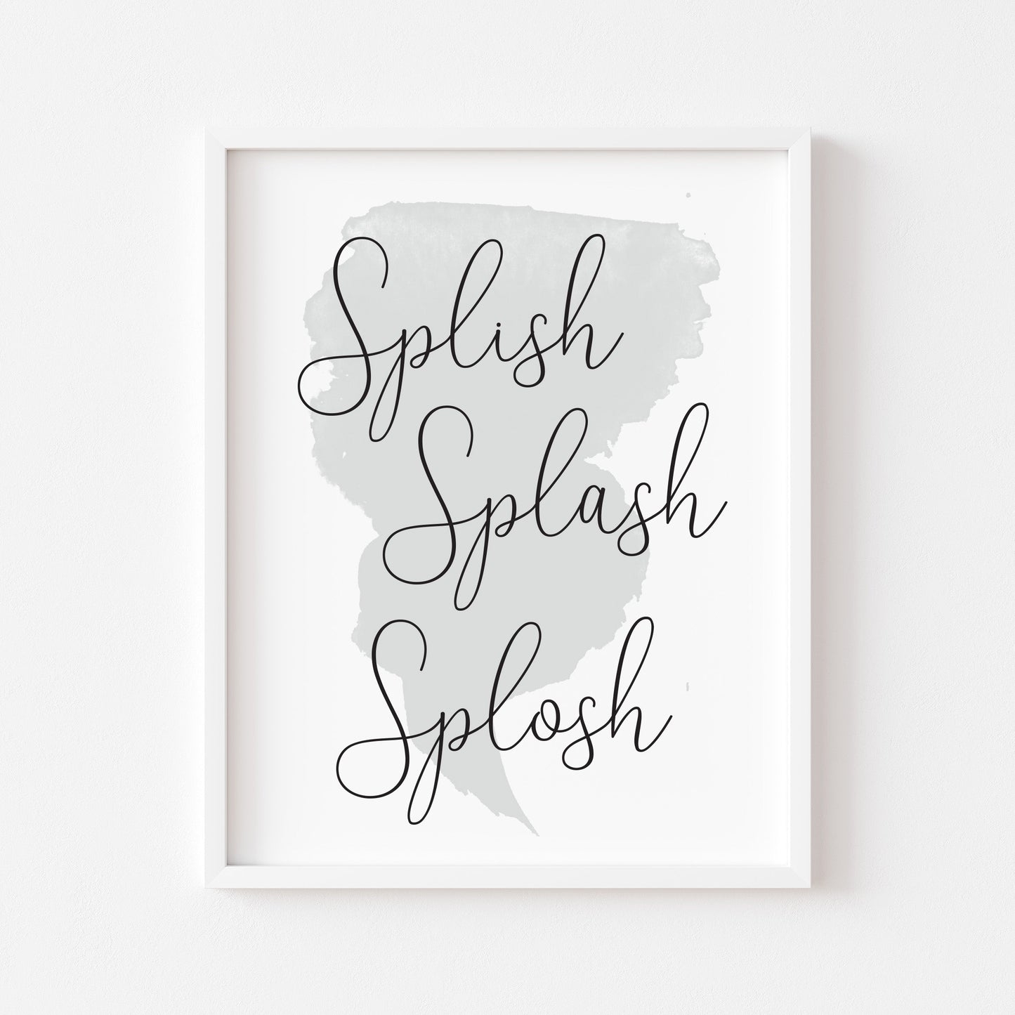 Splish splash splosh watercolour grey blue bathroom wash room sign unframed wall art poster print