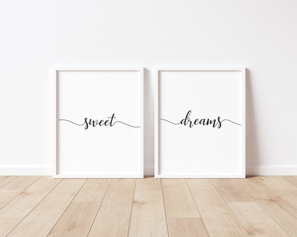 Sweet dreams set of 2 bedroom simplistic swirly home borderless unframed wall art poster prints
