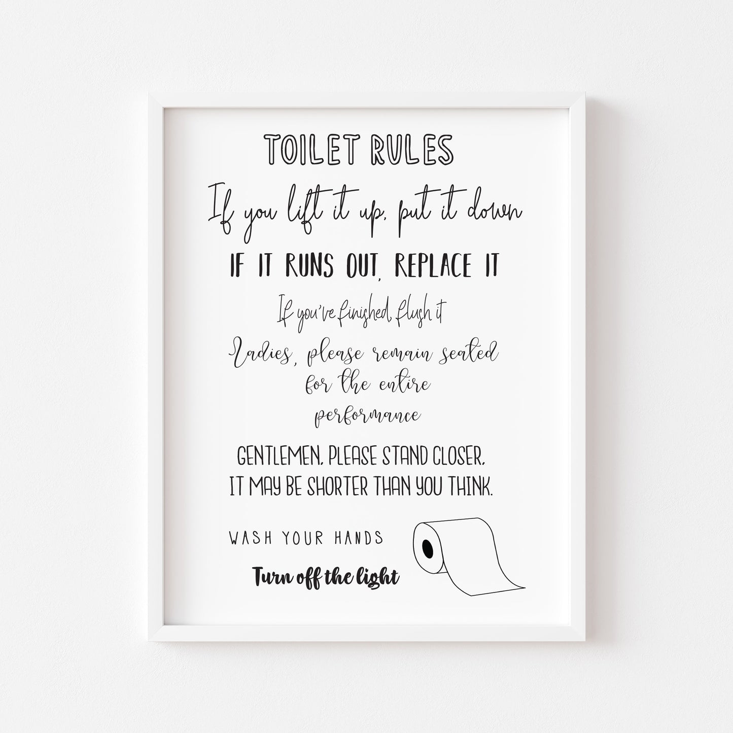 Toilet rules funny bathroom toilet sign unframed wall art poster print