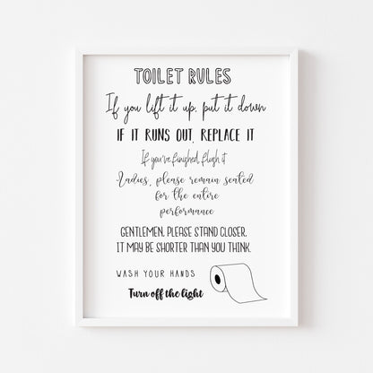 Toilet rules funny bathroom toilet sign unframed wall art poster print