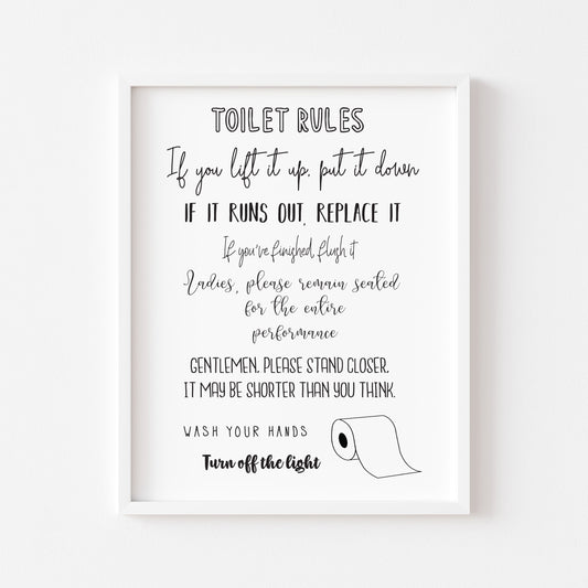 Toilet rules funny bathroom toilet sign unframed wall art poster print