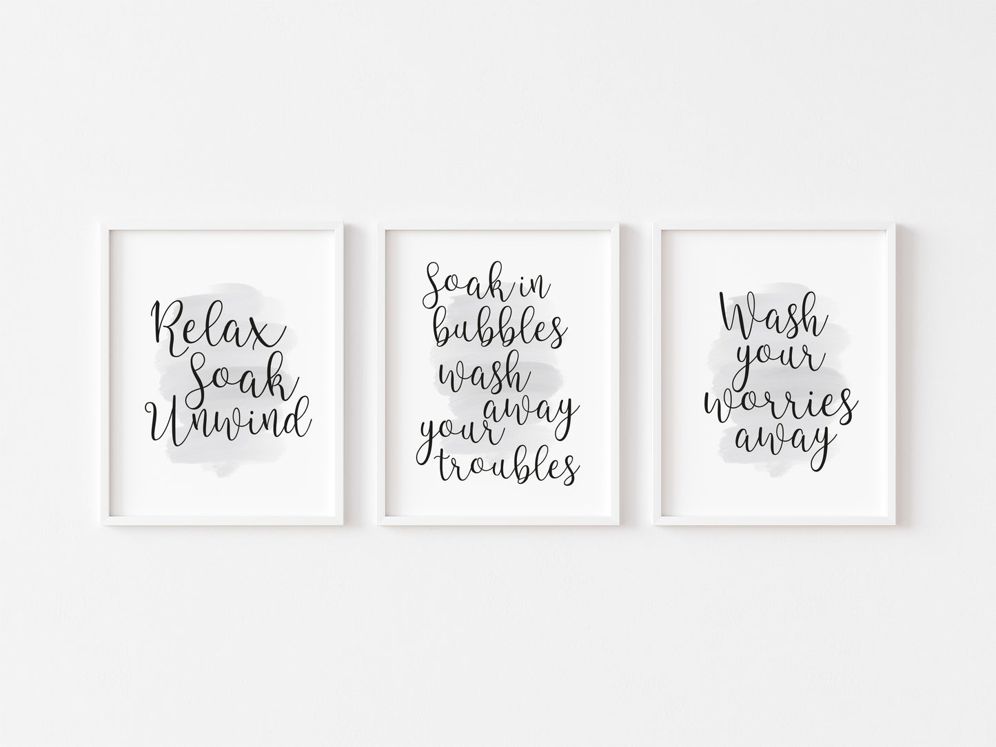 Set of 3 watercolour bathroom prints, relax soak unwind inhale exhale bathroom washroom unframed wall art poster prints