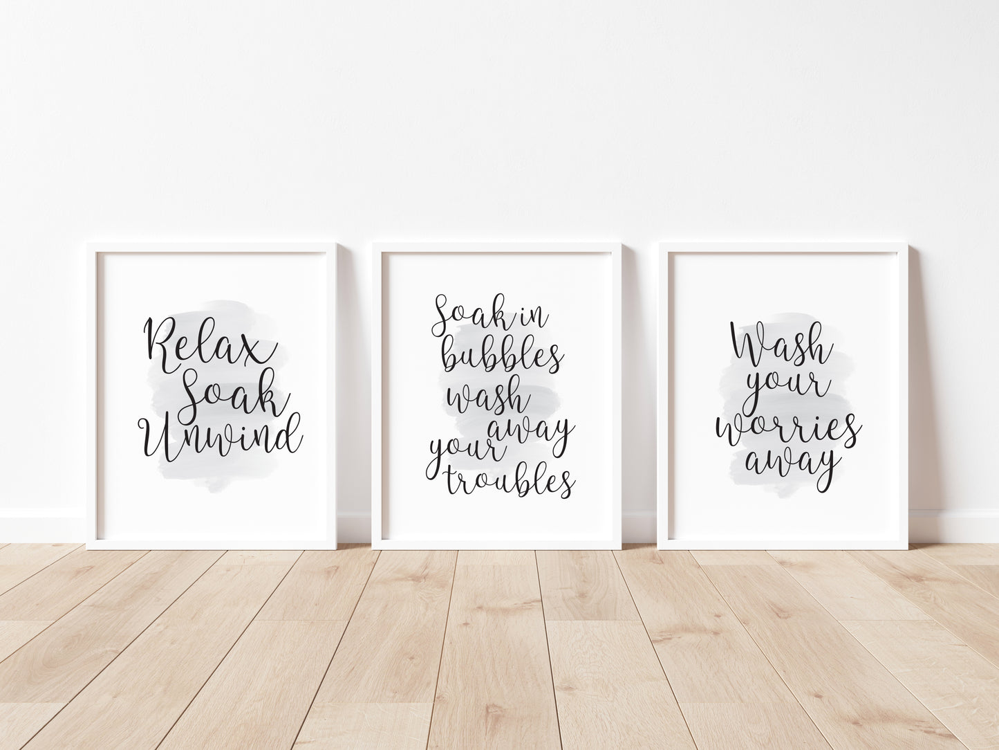 Set of 3 watercolour bathroom prints, relax soak unwind inhale exhale bathroom washroom unframed wall art poster prints