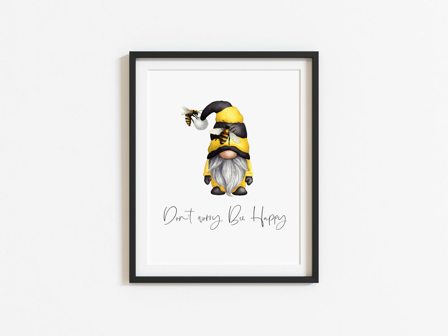 Don't worry Bee Happy watercolour gonk/gnome spring motivational seasonal unframed wall art poster print