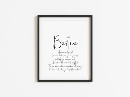 Bestie definition, best friend definition, unframed wall art poster print