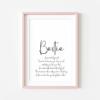 Bestie definition, best friend definition, unframed wall art poster print