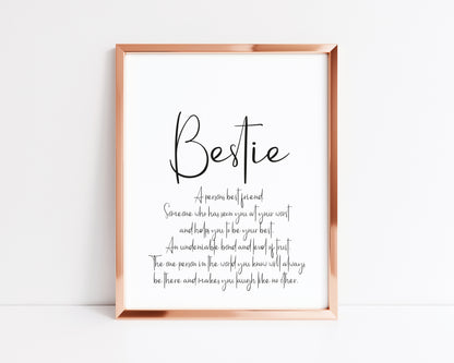 Bestie definition, best friend definition, unframed wall art poster print