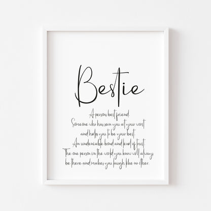 Bestie definition, best friend definition, unframed wall art poster print