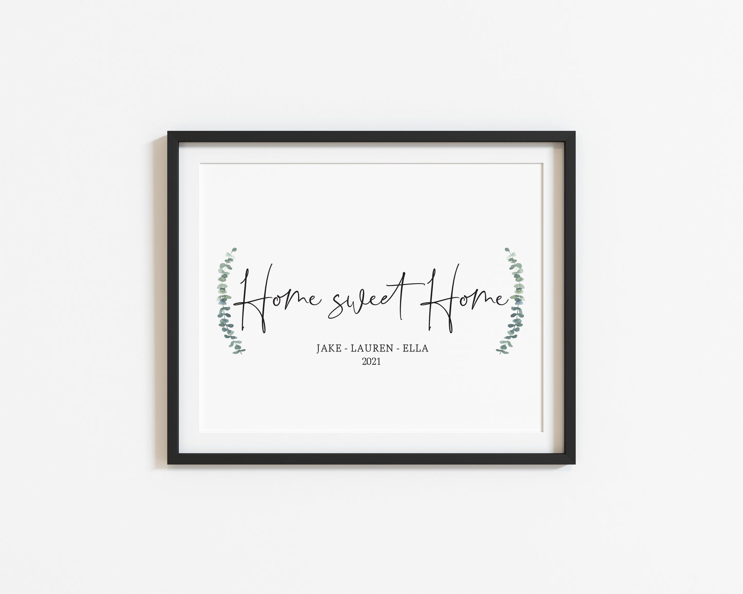 Home sweet home botanical personalised names and or dates bedroom, couples wall art unframed poster print