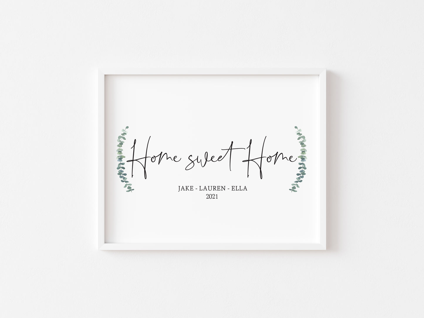 Home sweet home botanical personalised names and or dates bedroom, couples wall art unframed poster print