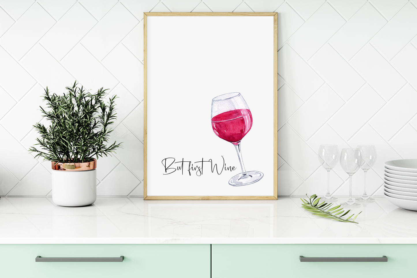 But first wine watercolour illustration, kitchen, bedroom, bar area, unframed wall art poster print