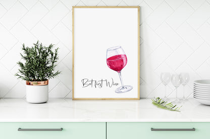 But first wine watercolour illustration, kitchen, bedroom, bar area, unframed wall art poster print